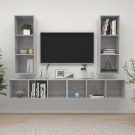 Wall-mounted TV Cabinets 4 Pieces Concrete Grey Engineered Wood