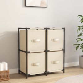 Storage Cabinet with 4 Fabric Baskets Cream 63x30x71 cm Steel