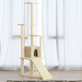 Cat Tree with Sisal Scratching Posts Cream 155 cm