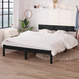 Bed Frame Black Solid Wood Pine 160x200 cm