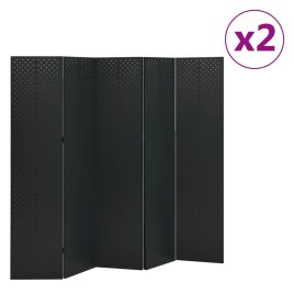 5-Panel Room Dividers 2 pcs Black 200x180 cm Steel