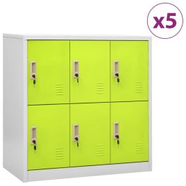 Locker Cabinets 5 pcs Light Grey and Green 90x45x92.5 cm Steel