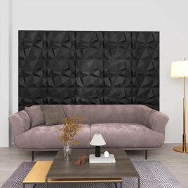 3D Wall Panels 24 pcs 50x50 cm Diamond Black 6 m2