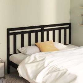 Bed Headboard Black 206x4x100 cm Solid Wood Pine