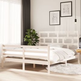 Bed Frame White Solid Wood Pine 160x200 cm