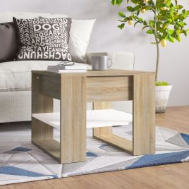 Coffee Table White and Sonoma Oak 55.5x55x45 cm Engineered Wood