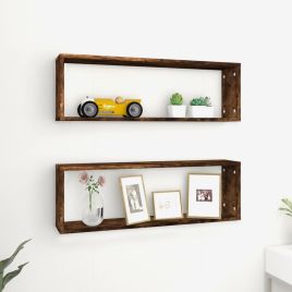 Wall Cube Shelves 2 pcs Smoked Oak 80x15x26.5 cm Engineered Wood