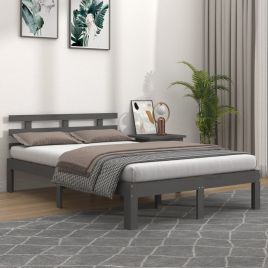 Bed Frame Grey Solid Wood 150x200 cm King Size
