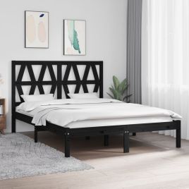 Bed Frame Black Solid Wood Pine 140x190 cm