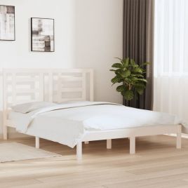 Bed Frame White Solid Wood Pine 160x200 cm