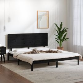Bed Frame Black Solid Wood Pine 200x200 cm