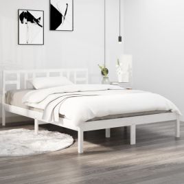 Bed Frame White Solid Wood 200x200 cm