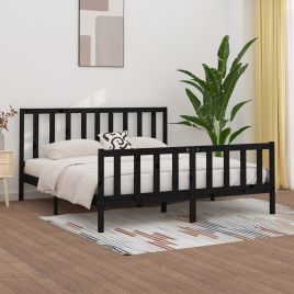 Bed Frame Black Solid Wood 200x200 cm