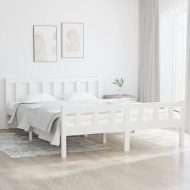 Bed Frame White Solid Wood 150x200 cm King Size