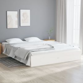 Bed Frame White Solid Wood 135x190 cm Double