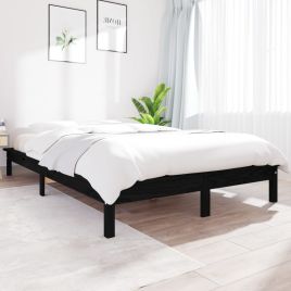 Bed Frame Black 160x200 cm Solid Wood Pine