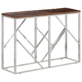 Console Table Silver Stainless Steel and Solid Wood Sleeper - vid-349997