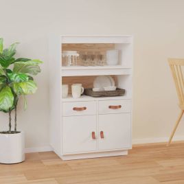 Highboard White 67x40x108.5 cm Solid Wood Pine