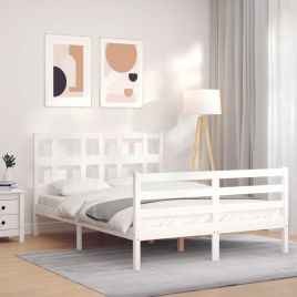 Bed Frame with Headboard White 140x200 cm Solid Wood