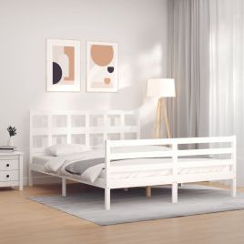 Bed Frame with Headboard White 160x200 cm Solid Wood