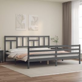 Bed Frame with Headboard Grey 200x200 cm Solid Wood