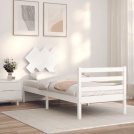 Bed Frame with Headboard White Single Solid Wood