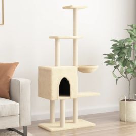 Cat Tree with Sisal Scratching Posts Cream 145 cm