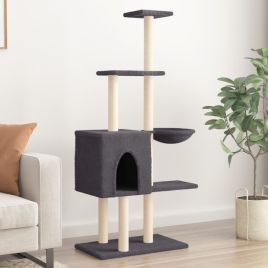 Cat Tree with Sisal Scratching Posts Dark Grey 145 cm