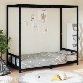 Kids Bed Frame Black 90x200cm Solid Wood Pine
