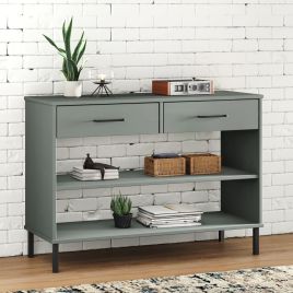 Console Cabinet with Metal Legs Grey Solid Wood Pine OSLO