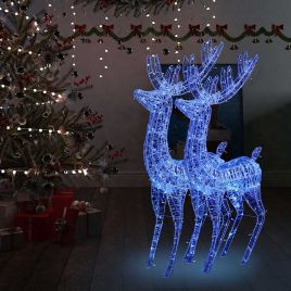 KRYSTA XXL Acrylic Christmas Reindeers 250 LED 2 pcs 180 cm Blue