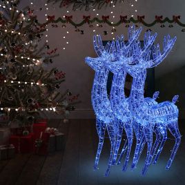 KRYSTA XXL Acrylic Christmas Reindeers 250 LED 3 pcs 180 cm Blue