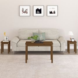 Nesting Tables 3 pcs Honey Brown Solid Wood Pine