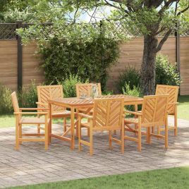 LAOBRO Garden Dining Set 7 pcs Solid Acacia Wood - Brown