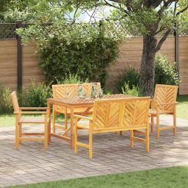 LAOBRO Garden Dining Set 5 pcs Solid Acacia Wood - Brown