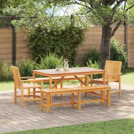 LAOBRO Garden Dining Set 5 pcs Solid Acacia Wood - Brown