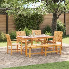 LAOBRO Garden Dining Set 6 pcs Solid Acacia Wood - Brown