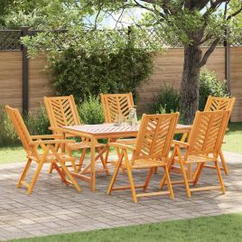 LAOBRO Garden Dining Set 7 pcs Solid Acacia Wood - Brown