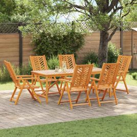 LAOBRO Garden Dining Set 7 pcs Solid Acacia Wood - Brown