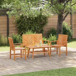 LAOBRO Garden Lounge Set 4 pcs Solid Acacia Wood - Brown