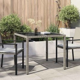 FRVBRO Garden Dining Table 90x90x75 cm Poly Rattan - Grey