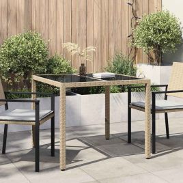 FRVBRO Garden Dining Table 90x90x75 cm Poly Rattan - Beige