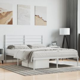 Metal Bed Frame with Headboard White 140x190 cm