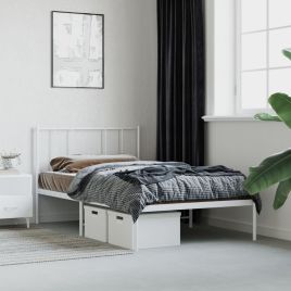 Metal Bed Frame with Headboard White 100x190 cm