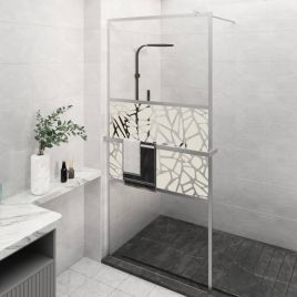 Walk-in Shower Wall with Shelf Chrome 80x195cm ESG Glass and Aluminium