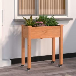 Wheeled Planter with Liner Brown 71x37x80 cm Solid Wood Fir