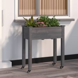 Wheeled Planter with Liner Grey 71x37x80 cm Solid Wood Fir