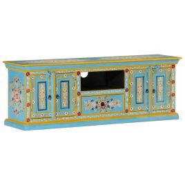 TV Cabinet Blue 110x30x40 cm Solid Wood Mango