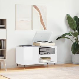 Record Cabinet High Gloss White 85x38x48cm Engineered Wood