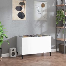 Record Cabinet High Gloss White 74.5x38x48 cm Engineered Wood